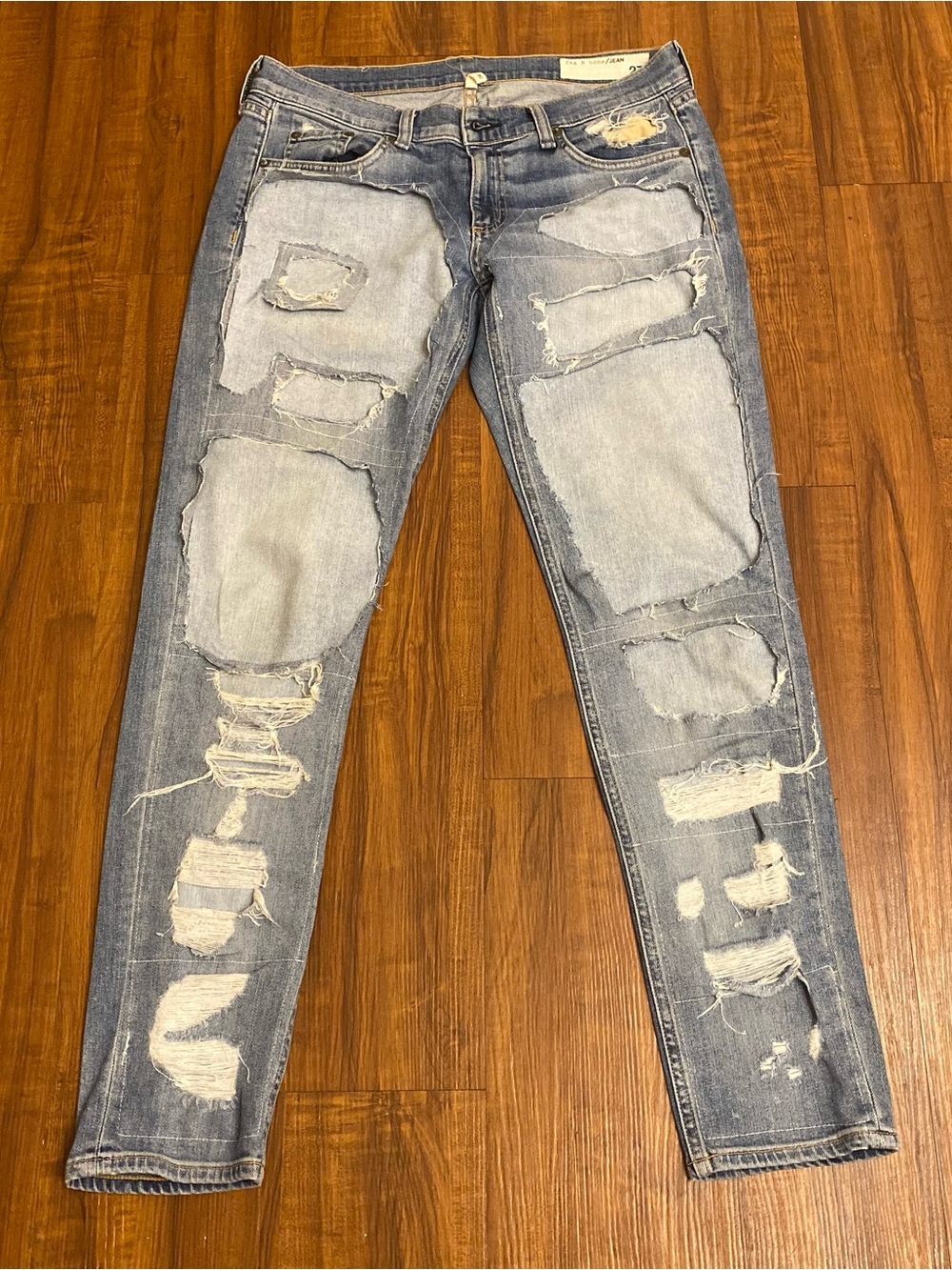 rag & bone Light Blue Skinny Patchwork Distressed Jeans